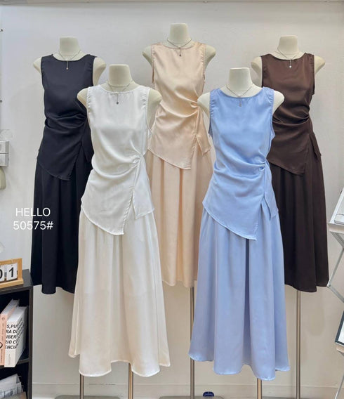 Sleeveless Tops With Satin Skirts Sets